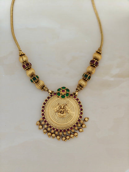 Traditional Lakshmi Pendant necklace Green and Red