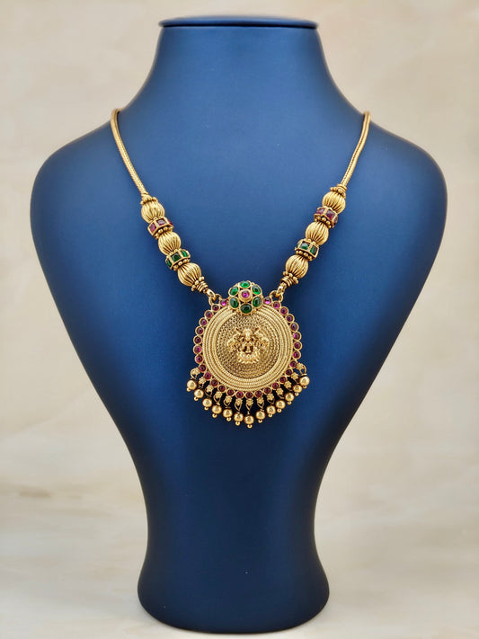 Traditional Lakshmi Pendant necklace Green and Red