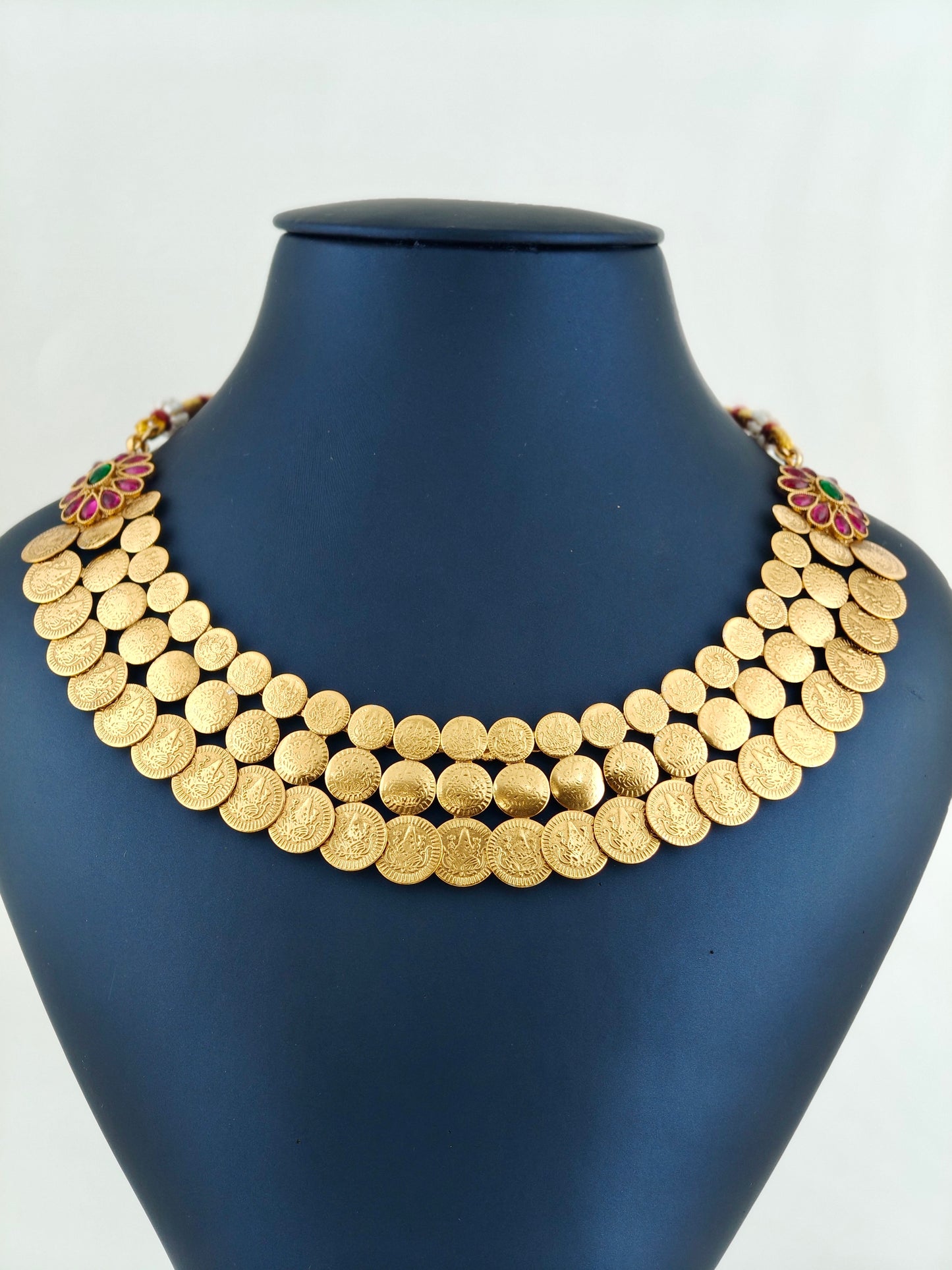 Beautiful multi layer coin necklace with kemp stones