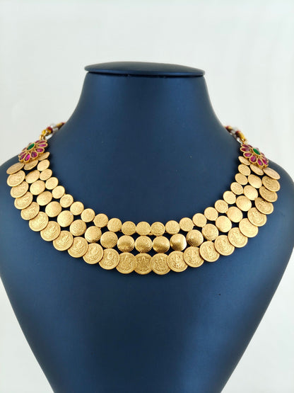 Beautiful multi layer coin necklace with kemp stones
