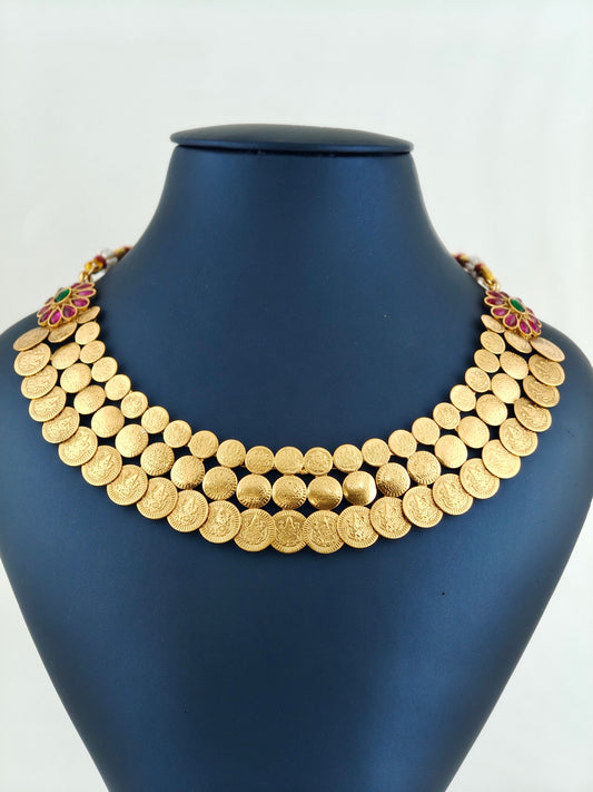 Beautiful multi layer coin necklace with kemp stones
