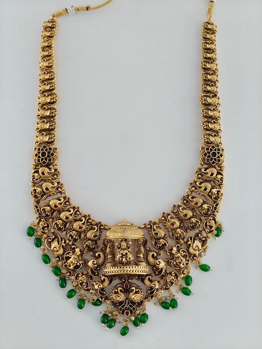 Beautiful Temple Bridal Haaram with Green Beads