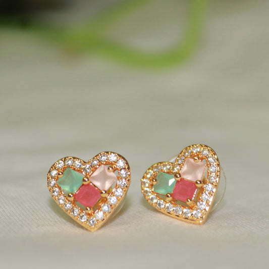 Multi Stone Heart Design Rose Gold Earrings