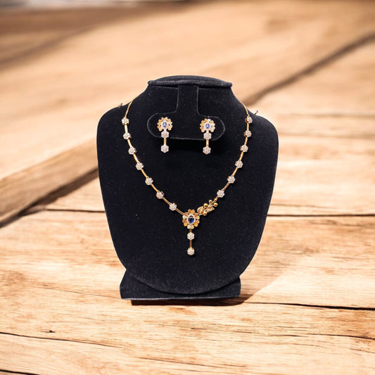 Elegant Simple A D Stone Necklace & Earrings Set