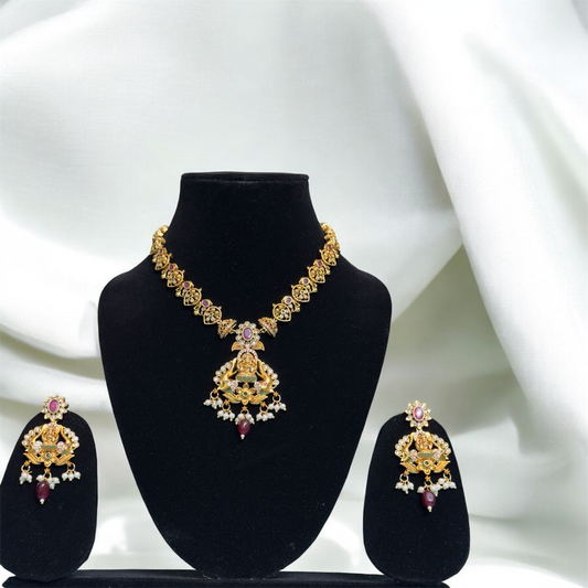 Unique Lakshmi Pendant Necklace with Earrings
