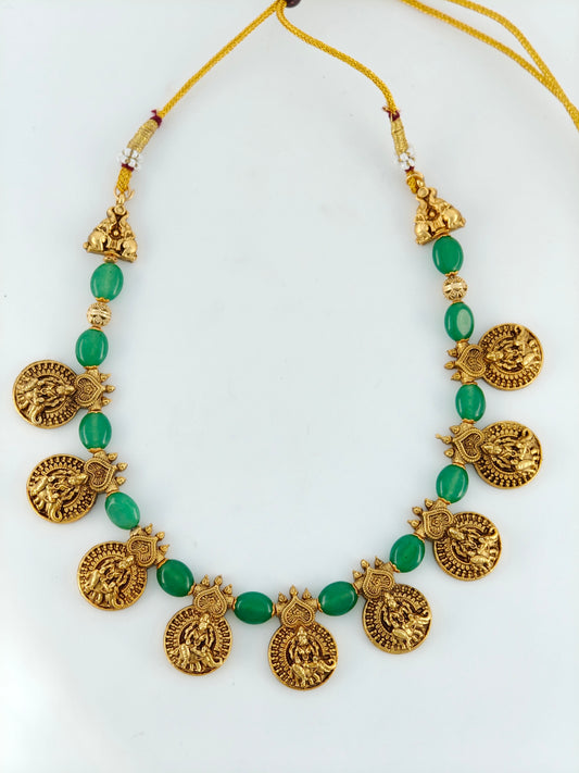Coin necklace with Victorian beads pastel green