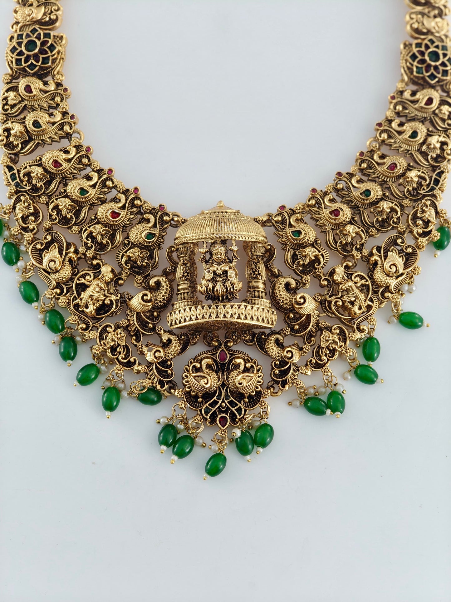 Beautiful Temple Bridal Haaram with Green Beads
