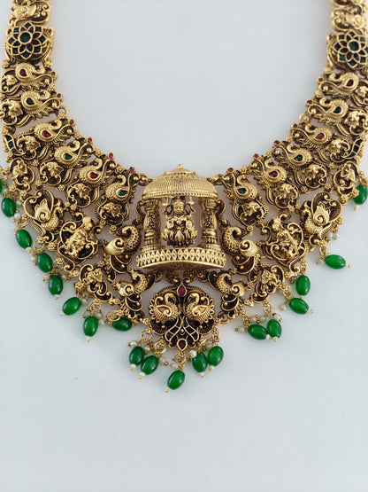Beautiful Temple Bridal Haaram with Green Beads