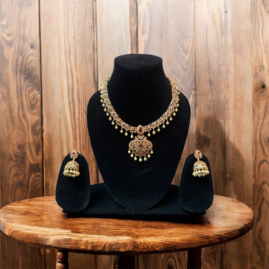 Gorgeous AD Stone Necklace & Jumka Set