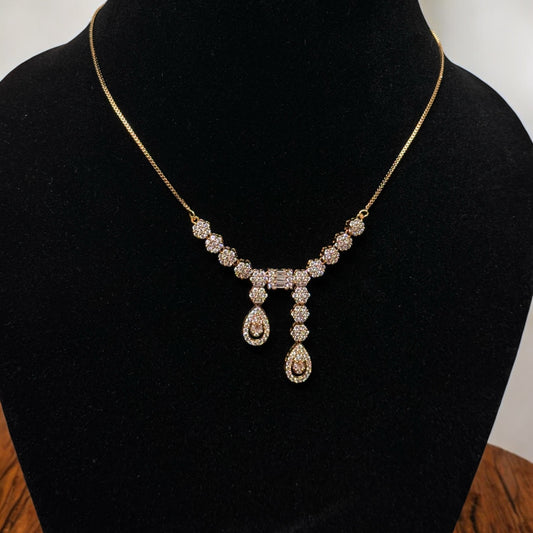 Simple A D Stone Gold Plated Necklace and Earrings Set