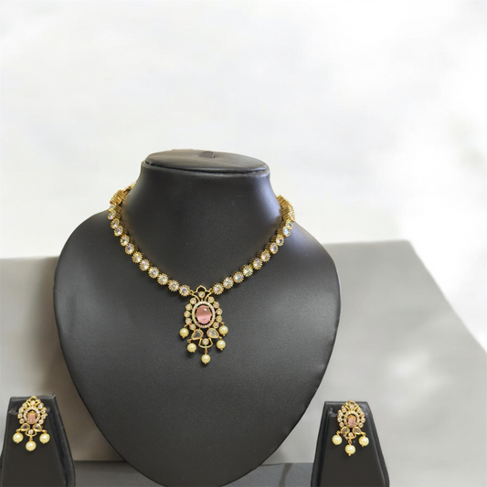 Simple AD Stone Changeable  Necklace with Earrings Set