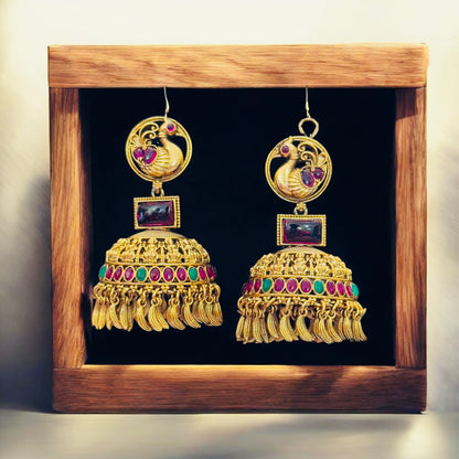 Beautiful Peacock Lakshmi Engraved Bridal Jhumka
