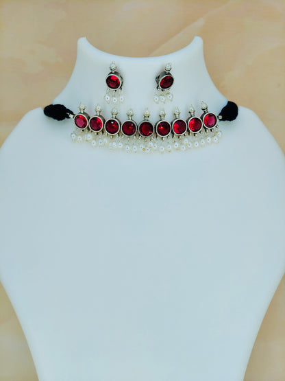 Beautiful Oxidised Choker Ruby