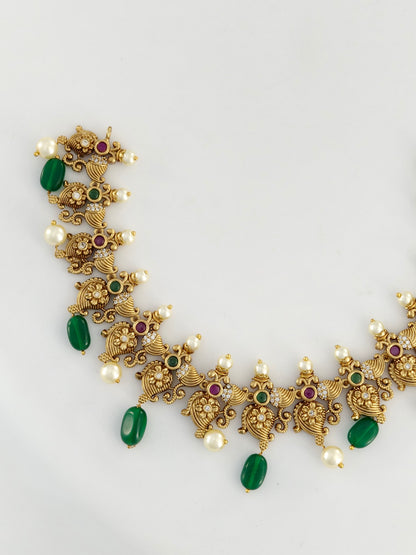Mehandi Antique Choker with Green Beads