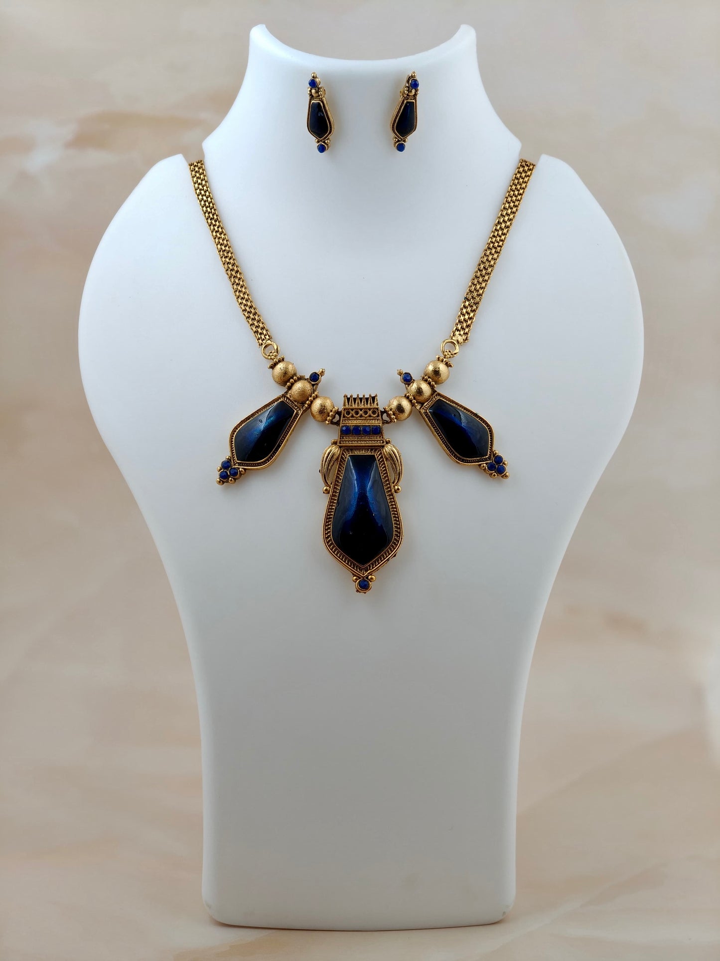 Tri locket Enamel Nagapada Necklace