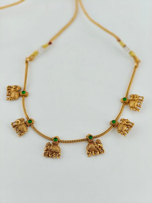 Cute Elephant necklace with Green stones