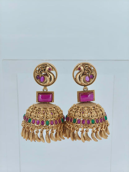 Beautiful Peacock Lakshmi Engraved Bridal Jhumka