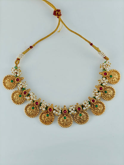White beaded coin necklace