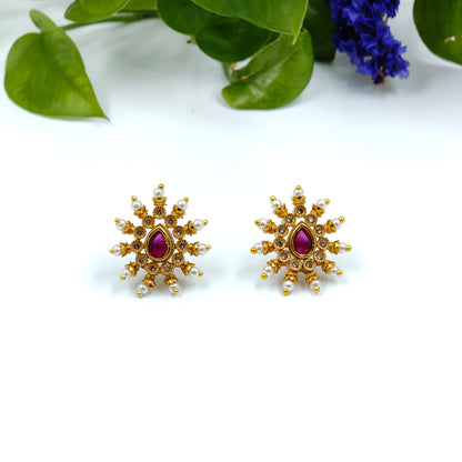 A D Stone Changeable Pearl Ear Studs