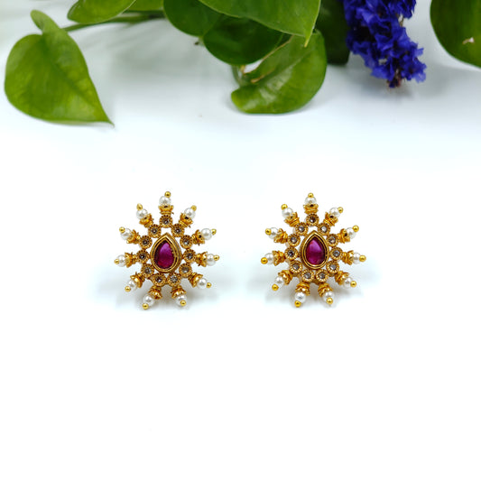 A D Stone Changeable Pearl Ear Studs