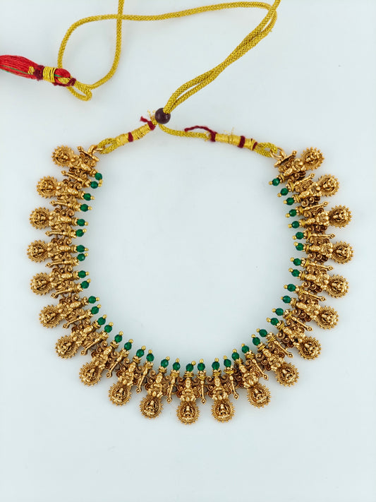 Beautiful coin necklace with green beads