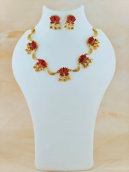 Trending Lotus Hanging Necklace Pink