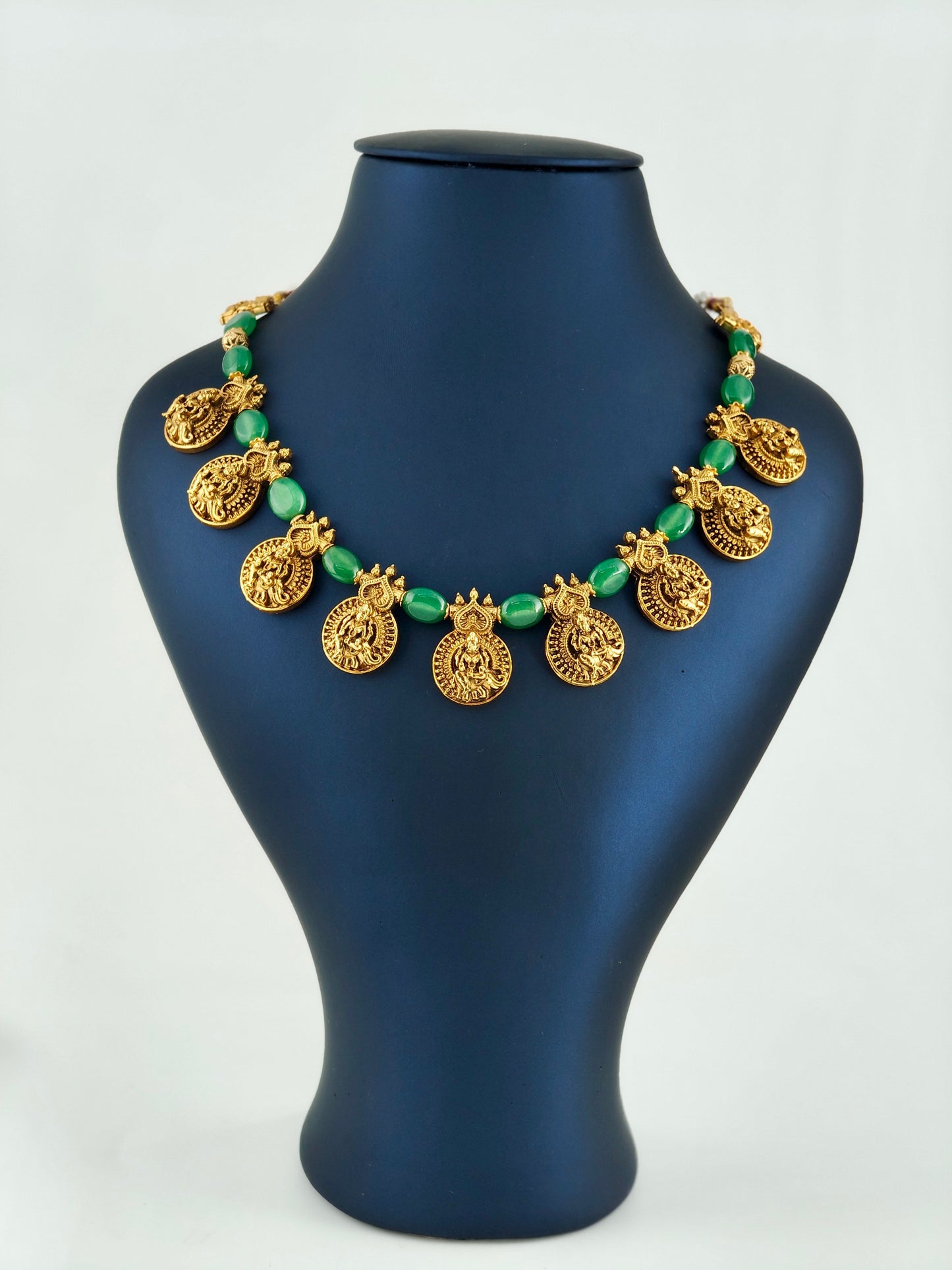 Coin necklace with Victorian beads pastel green