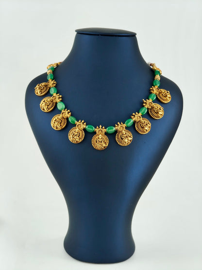 Coin necklace with Victorian beads pastel green