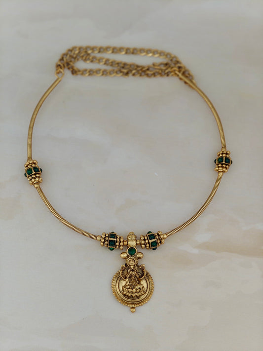 Lakshmi Necklace with Green Stones