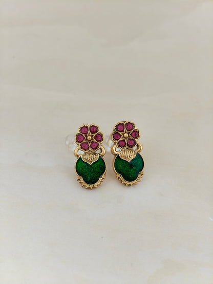 Beautiful Green Enamel Ruby Stone Necklace