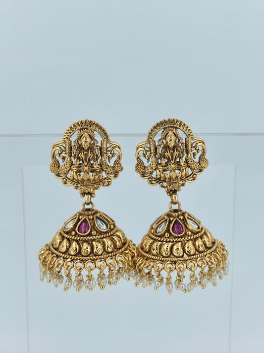 Beautiful Lakshmi engraved Bridal Jhumka