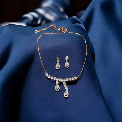 Simple A D Stone Gold Plated Necklace and Earrings Set