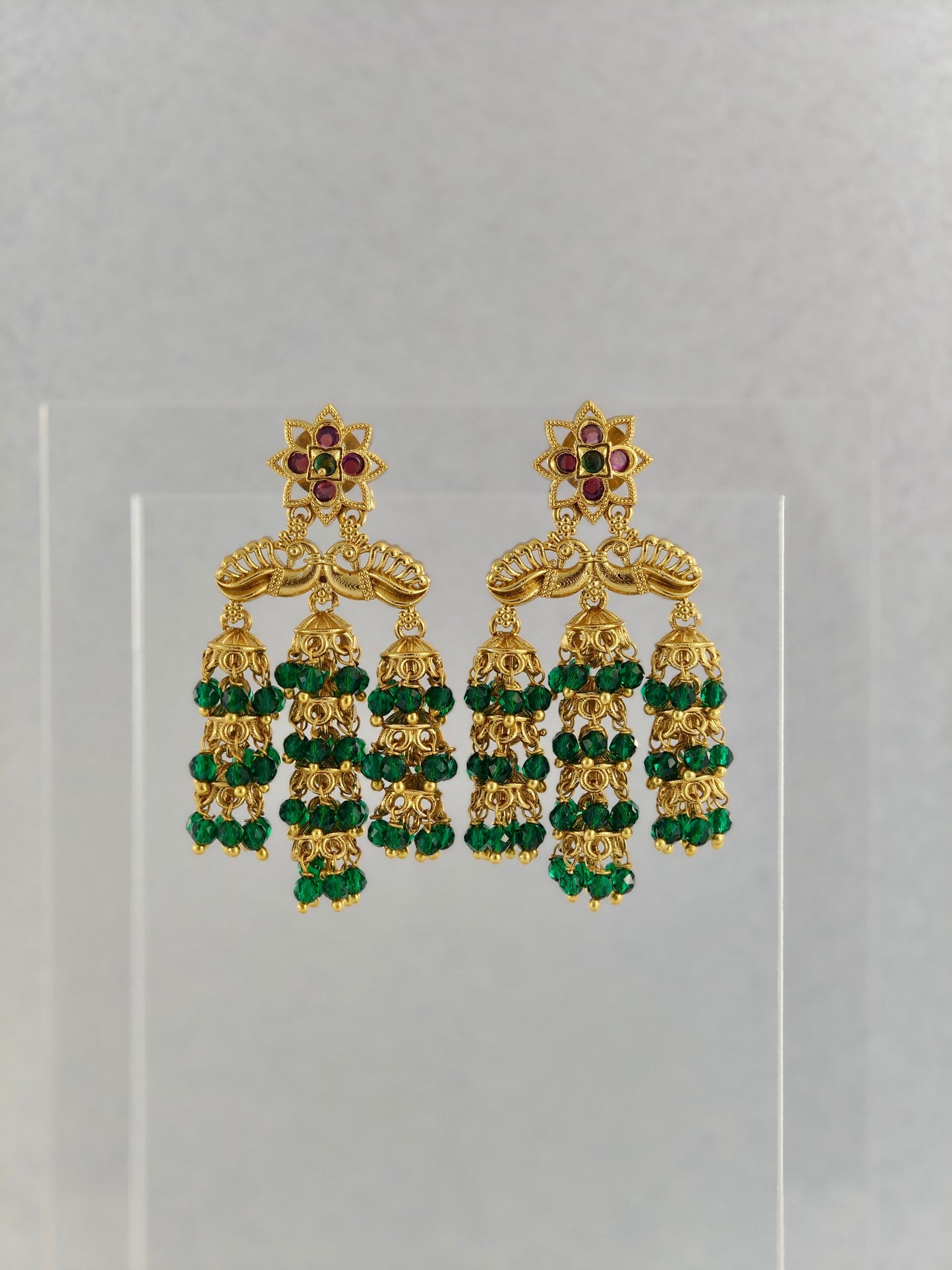 Beautiful Multi-layered Jumka with Green Beads