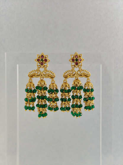 Beautiful Multi-layered Jumka with Green Beads