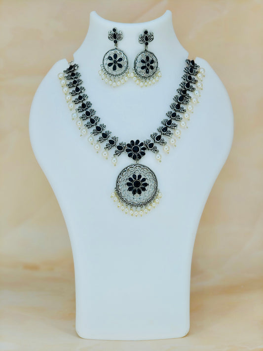 Beautiful Oxidised Necklace Set Black