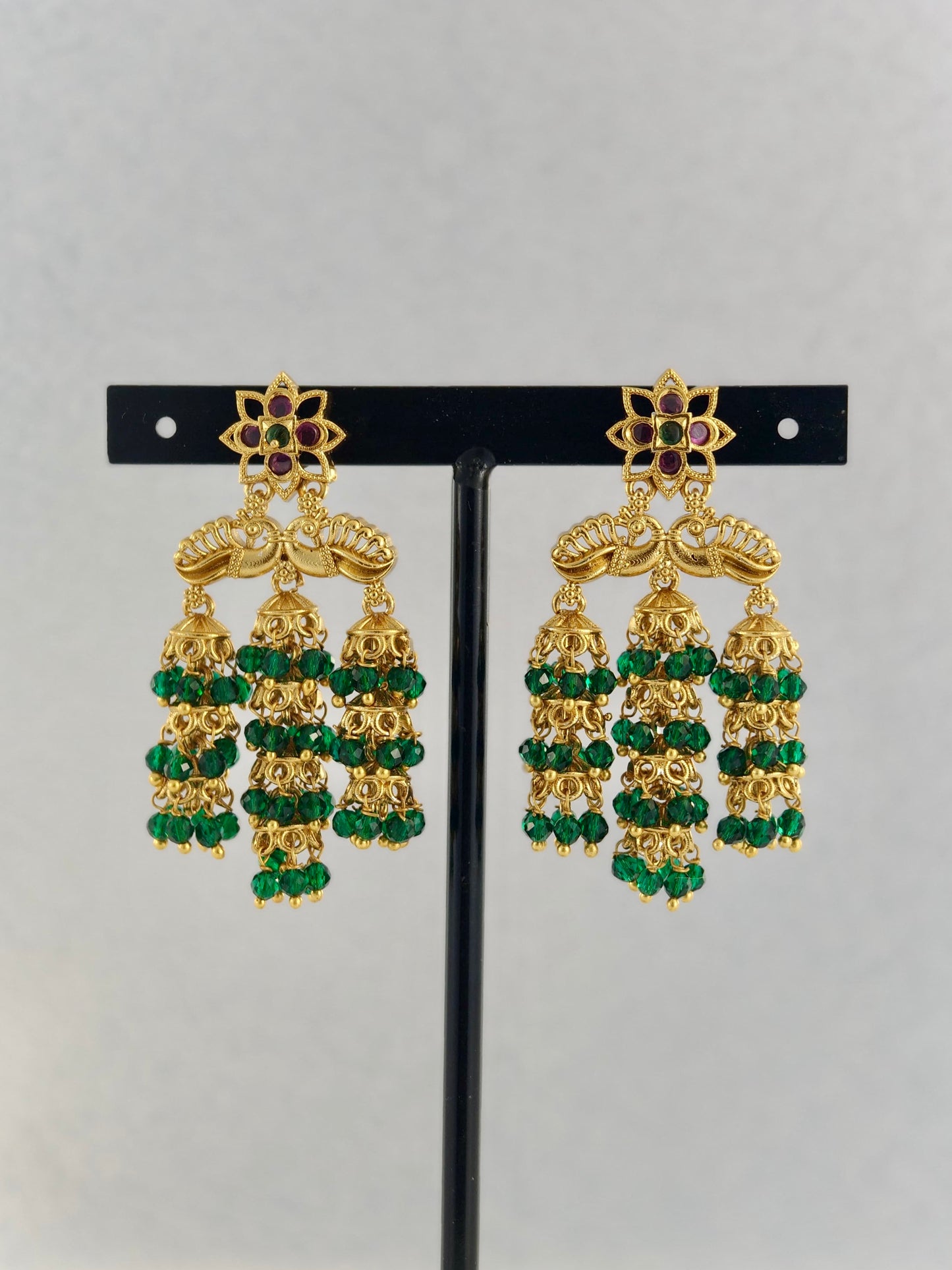 Beautiful Multi-layered Jumka with Green Beads