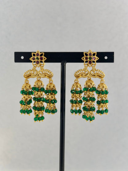 Beautiful Multi-layered Jumka with Green Beads