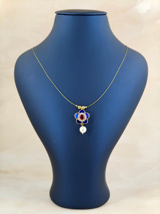 Simple Flower Pendant Invisible  Necklace Royal Blue & Pink