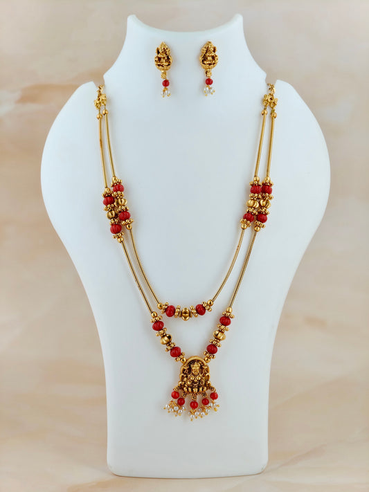 Traditional Double Layer Necklace in Orange Beads