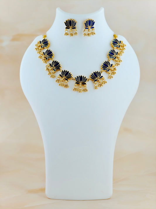 Beautiful Lotus Hanging Necklace in Royal Blue