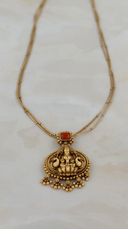 Lakshmi Pendant Simple Necklace with Orange Beads