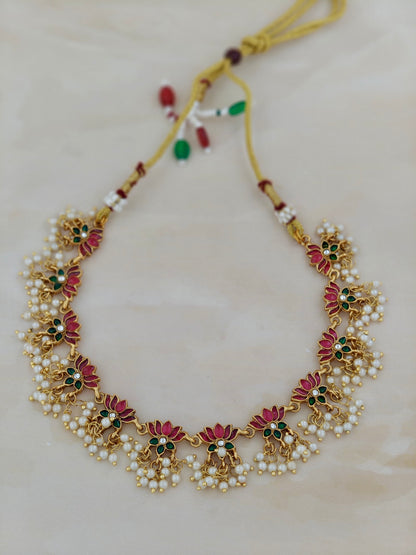 Beautiful Lotus Necklace with Pearls