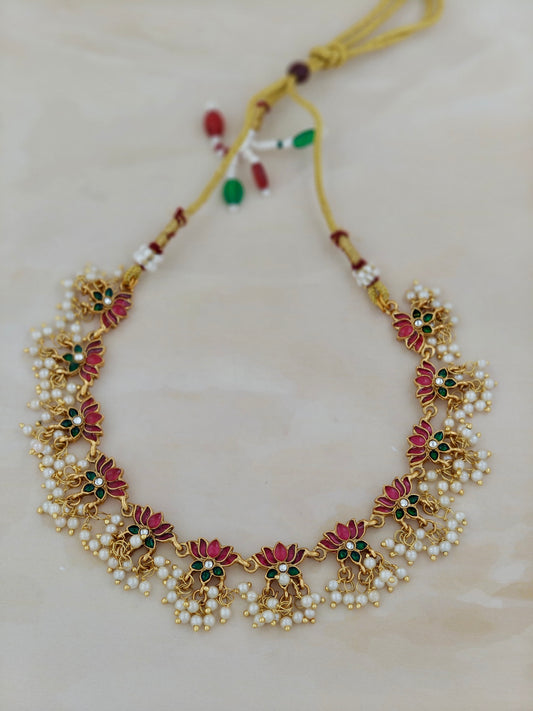 Beautiful Lotus Necklace with Pearls