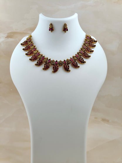 Antique manga lakshmi Necklace in ruby