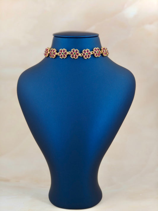 Floral pattern Choker Magenta & Green