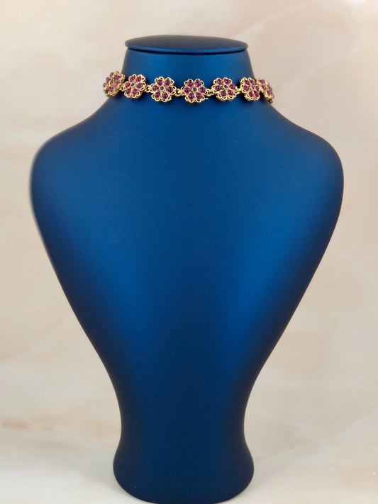 Floral pattern Choker Magenta