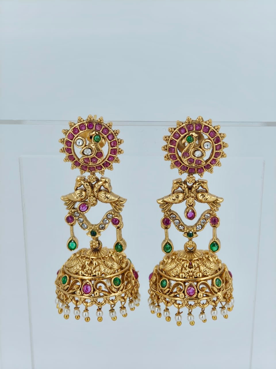 Beautiful Ruby Peacock Jhumka