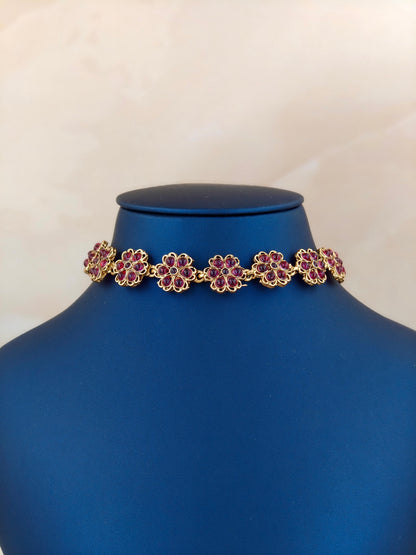 Floral pattern Choker Magenta