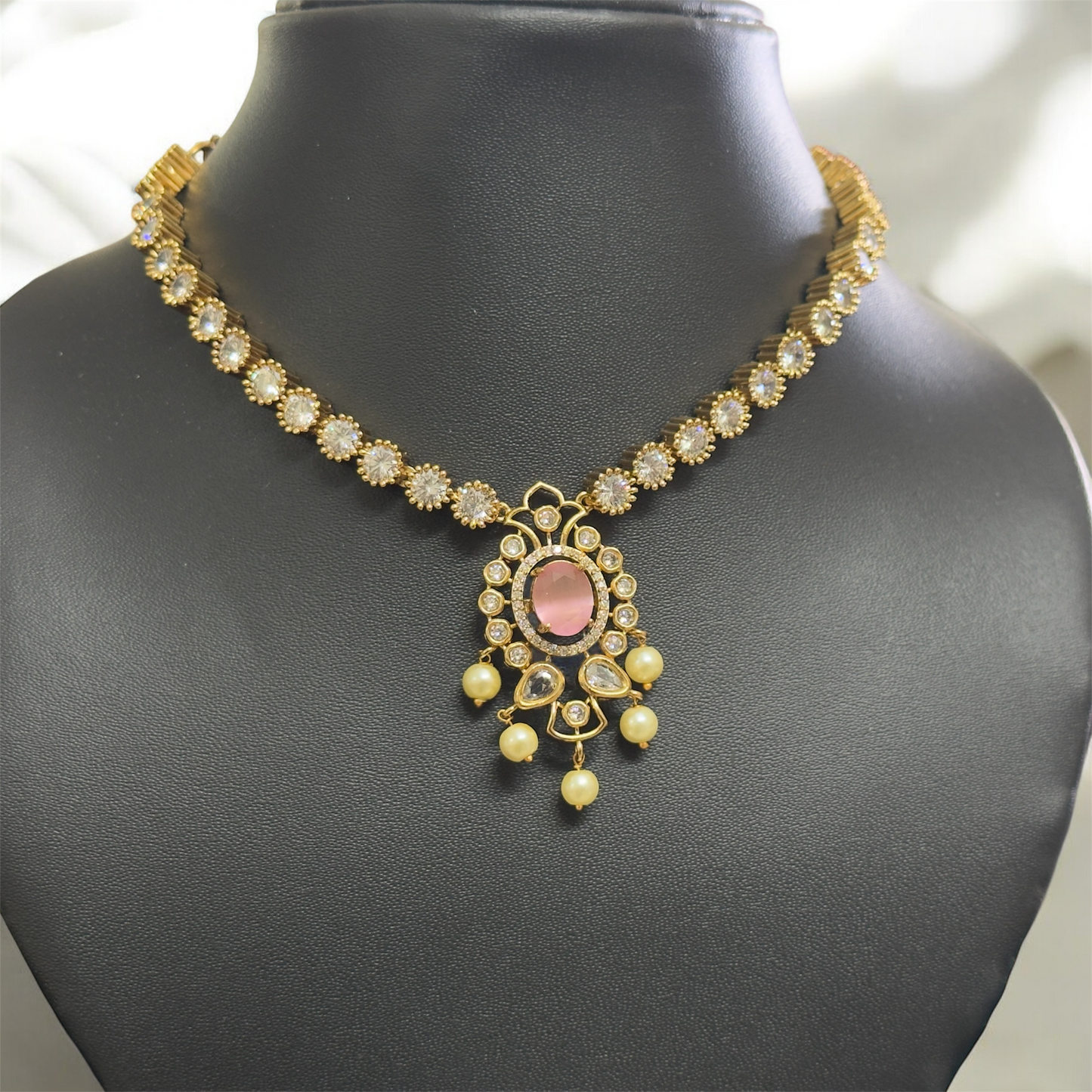 Simple AD Stone Changeable  Necklace with Earrings Set