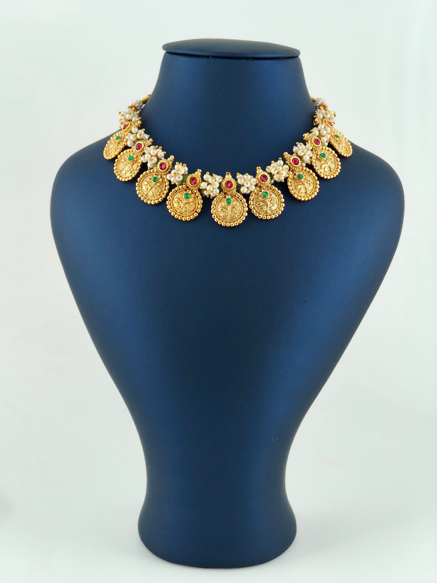 White beaded coin necklace